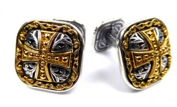 Flotte håndlagede mansjett knapper med kors  i gullforgylt Sterling sølv 925. Bysantisk stil.